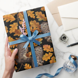 Papel De Presente Corujas de outono em preto