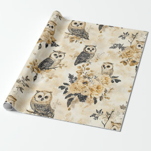 Papel De Presente Corujas Vintage & Padrão Botânico Floral (10)