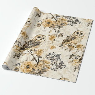 Papel De Presente Corujas Vintage & Padrão Botânico Floral (9)