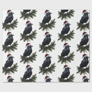 Papel De Presente Corvo de Natal Gótico Vestindo Chapéu de Papai Noe