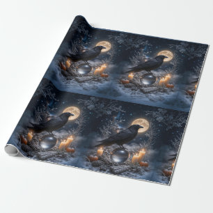 Papel De Presente Corvo e Velas de Cristal Inverno Místico Mágico