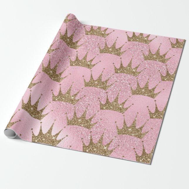 Papel De Presente Corvos Dourados com brilho rosa (Desenrolado)