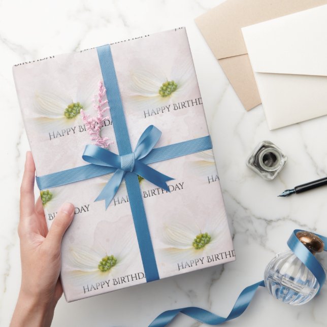 Papel De Presente Cosmos de Aniversário em Rosa Esbranquiçada (Presentear)