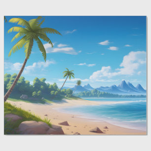 Papel De Presente Costa arenosa da ilha do oceano tropical