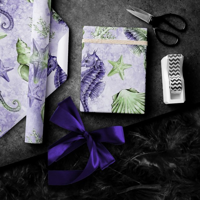 Papel De Presente Costeira Chic | Festa Roxa e Verde Lima (Criador carregado)