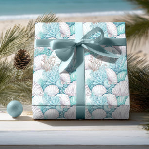 Papel De Presente Costeira Conchas e Padrão de Coral nº 3 ID1009