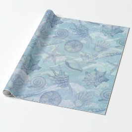 Papel De Presente Costeira Natal Azul Aquarelas Caieiras