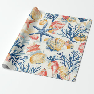 Papel De Presente Costeira russa - Conchas, Starfish, Recife (10)