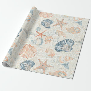 Papel De Presente Costeira russa - Conchas, Starfish, Recife (25)