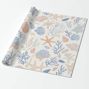 Papel De Presente Costeira russa - Conchas, Starfish, Recife (34)