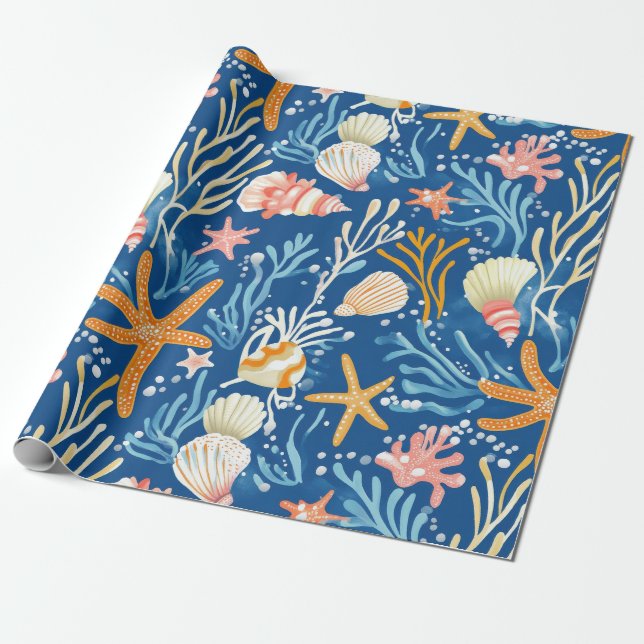 Papel De Presente Costeiro Russo - Capas de foca, Starfish, Recife ( (Desenrolado)