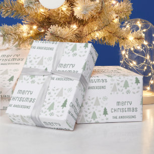 Papel De Presente Costume de Natal Nome da Família Verde Salvia