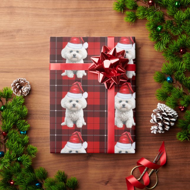 Papel De Presente Coton de Tulear Cão Vermelho Xadrez Natal (Presente de Natal)