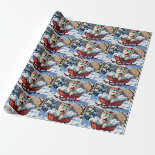 Papel De Presente Coton de Tulear Fofo Trineo de Navidad Vintage