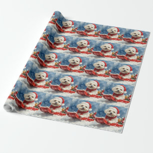 Papel De Presente Coton De Tulear no Trenó Deixe Nevar Natal