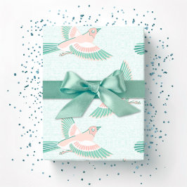 Papel De Presente Cotovia em Azul-cinzento e Flamingo