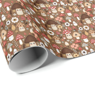 Papel De Presente Cottage Core Cogumelos de Aniversário Fofos