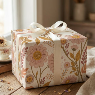 Papel De Presente Cottagecore Flor de Aniversário de Campo Floral Ma
