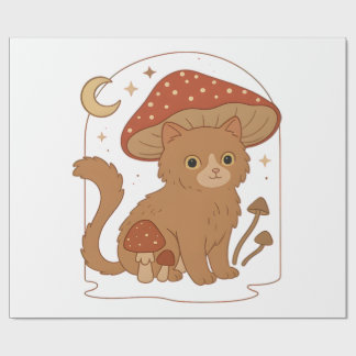 Papel De Presente Cottagecore Mushroom Cat with Hat – Cute Vintage G