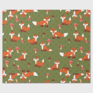 Papel De Presente cottagecore raposa cogumelo floresta bosque pontos