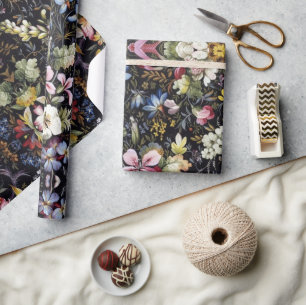 Papel De Presente Cottagecore Vintage Floral Branco Flor Botânica