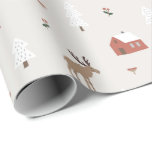 Papel De Presente Cottagecore Winter Woodland Christmas<br><div class="desc">Cottagecore,  papel de embalagem de Natal para os feriados. Este artigo de Natal apresenta cascas bonitas,  alces e árvores de neve em uma floresta florestal.</div>