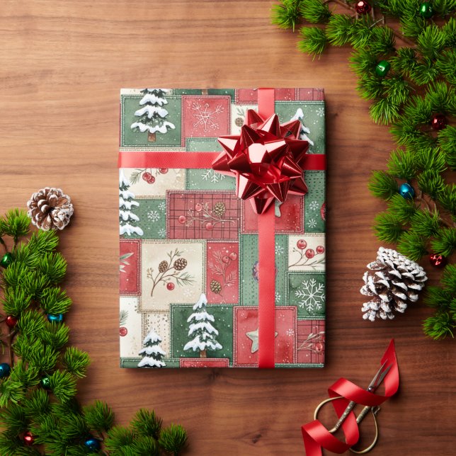 Papel De Presente Country patchwork christmas pattern (Presente de Natal)