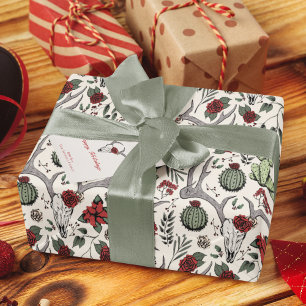 Papel De Presente Country Western Christmas Floral Reindeer Skull