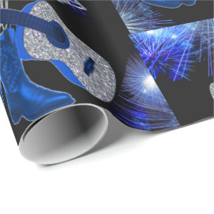 Papel De Presente Country Western Music Blue Guitar And Cowboy Boots