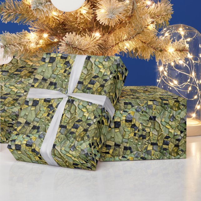 Papel De Presente Couro de Dragão Crocodilo Jacaré Amarelo Verde (Feriados)