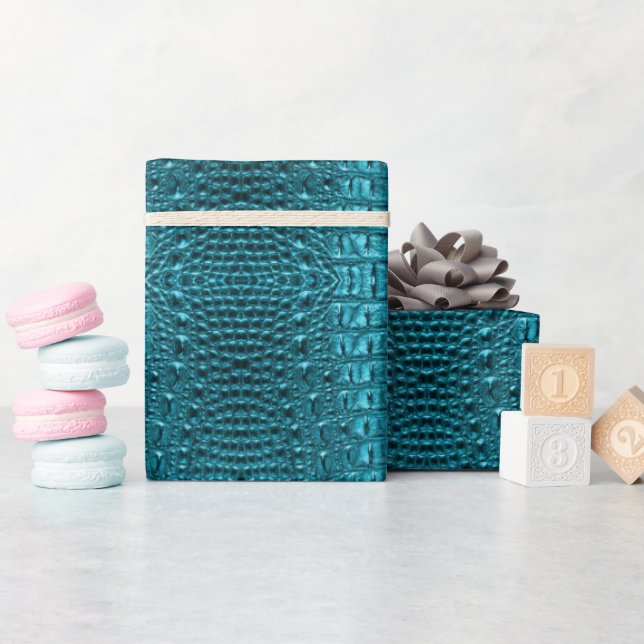 Papel De Presente Couro-jacaré-azul-turquesa-cinza (Chá de bebê)