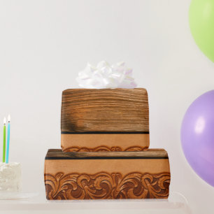 Papel De Presente Couro trabalhado em madeira escura estilo ocidenta