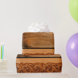 Papel De Presente Couro trabalhado estilo ocidental natural madeira 