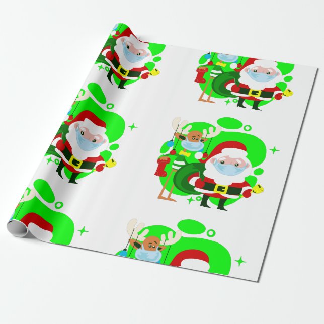 Papel De Presente covid christmas santa claus rendeer (Desenrolado)