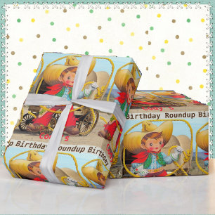 Papel De Presente Cowboy Birthday Roundup Adicione Nome Hap Chaps Ro