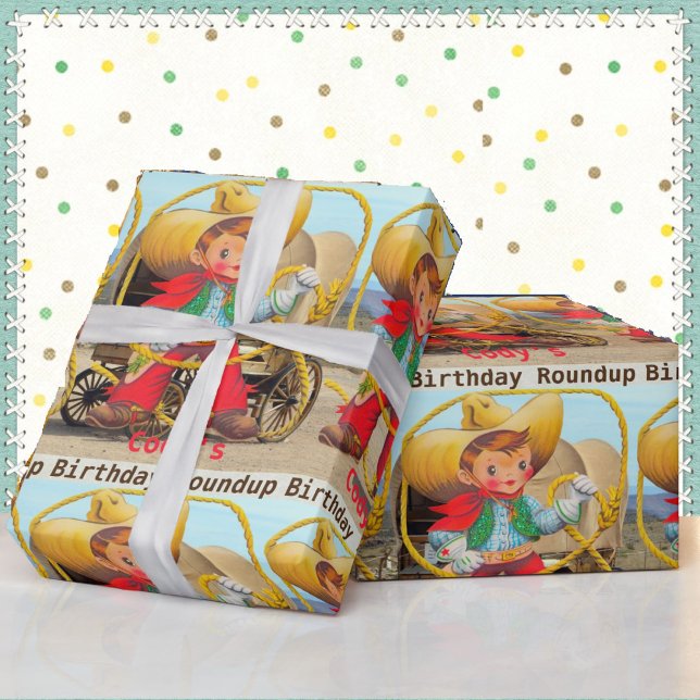 Papel De Presente Cowboy Birthday Roundup Adicione Nome Hap Chaps Ro (Criador carregado)