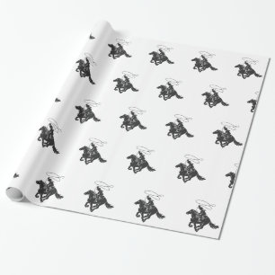 Papel De Presente Cowboy correndo de cavalo com lasso