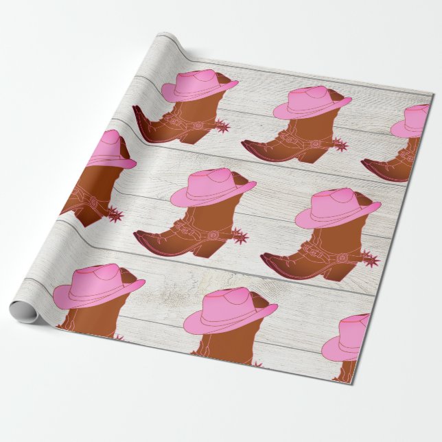 Papel De Presente Cowboy Cowgirl Rustic Pink (Desenrolado)