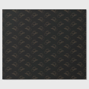 Papel De Presente Cowboy Hat Cowgirl Rodeo Black Dourado