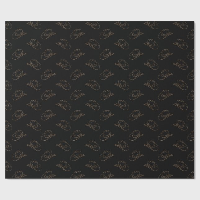 Papel De Presente Cowboy Hat Cowgirl Rodeo Black Dourado (Aberto)
