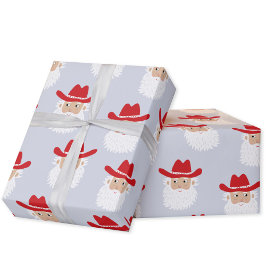 Papel De Presente Cowboy Santa Claus Christmas Blue