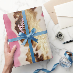 Papel De Presente Cowhide Dourada de Cowgirl Rosa Ocidental