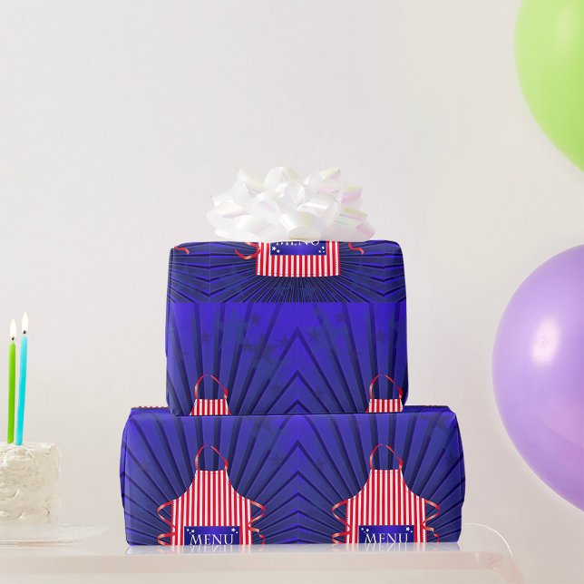 Papel De Presente Cozinhar Azul Azul Branco Vermelho do Chef dos EUA (Criador carregado)