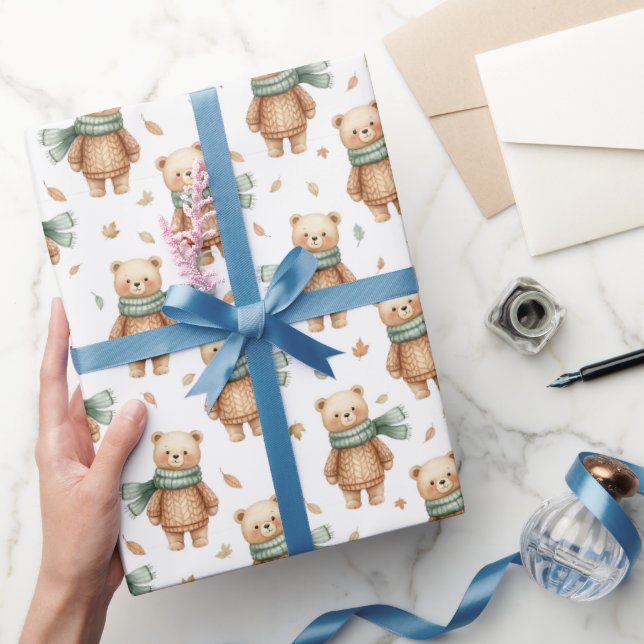 Papel De Presente Cozy Autumn Teddy Bear Nursery (Presentear)