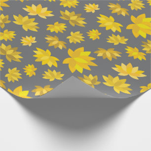 Papel De Presente Cozy Autumn Yellow Floral Cinza Sem Semente Aniver