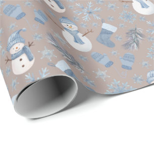 Papel De Presente Cozy Blue Winter on Light Brown