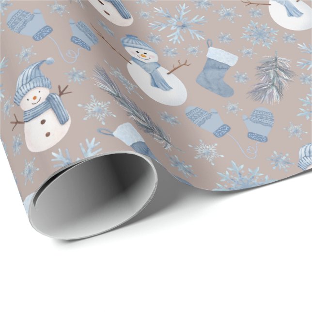 Papel De Presente Cozy Blue Winter on Light Brown (Ponta do rolo)
