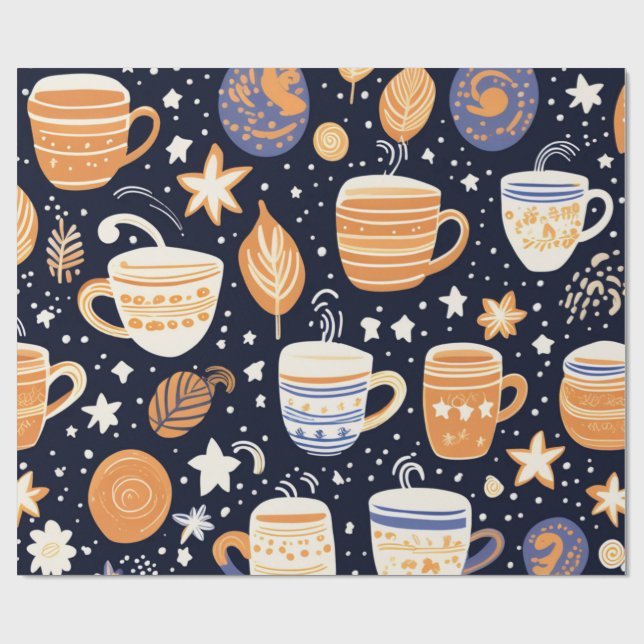 Papel De Presente Cozy Celestial Coffee Mugs & Tea Cups Repeating  (Aberto)