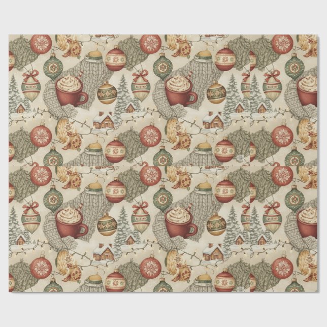 Papel De Presente Cozy Christmas Cabin Wrapping Paper (Aberto)