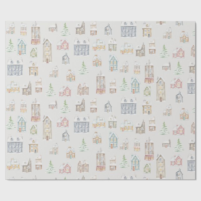 Papel De Presente Cozy Christmas Winter Homes Wrapping Paper (Aberto)